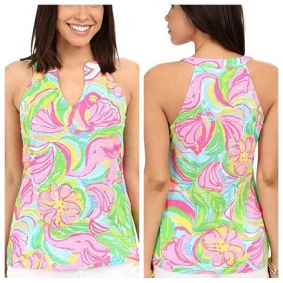 Lillt Pulitzer So A Peeling Elephant Print Arya Tank Top 16709 - Picture 1 of 13